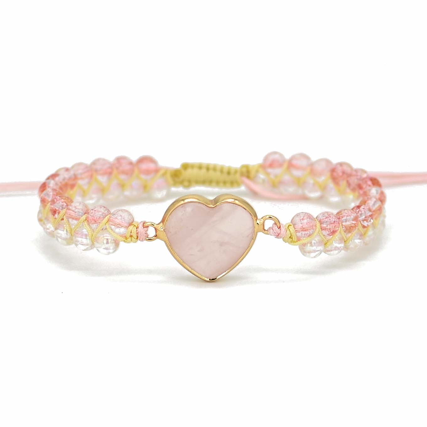 Rosenquarz Herz Perlen Armband