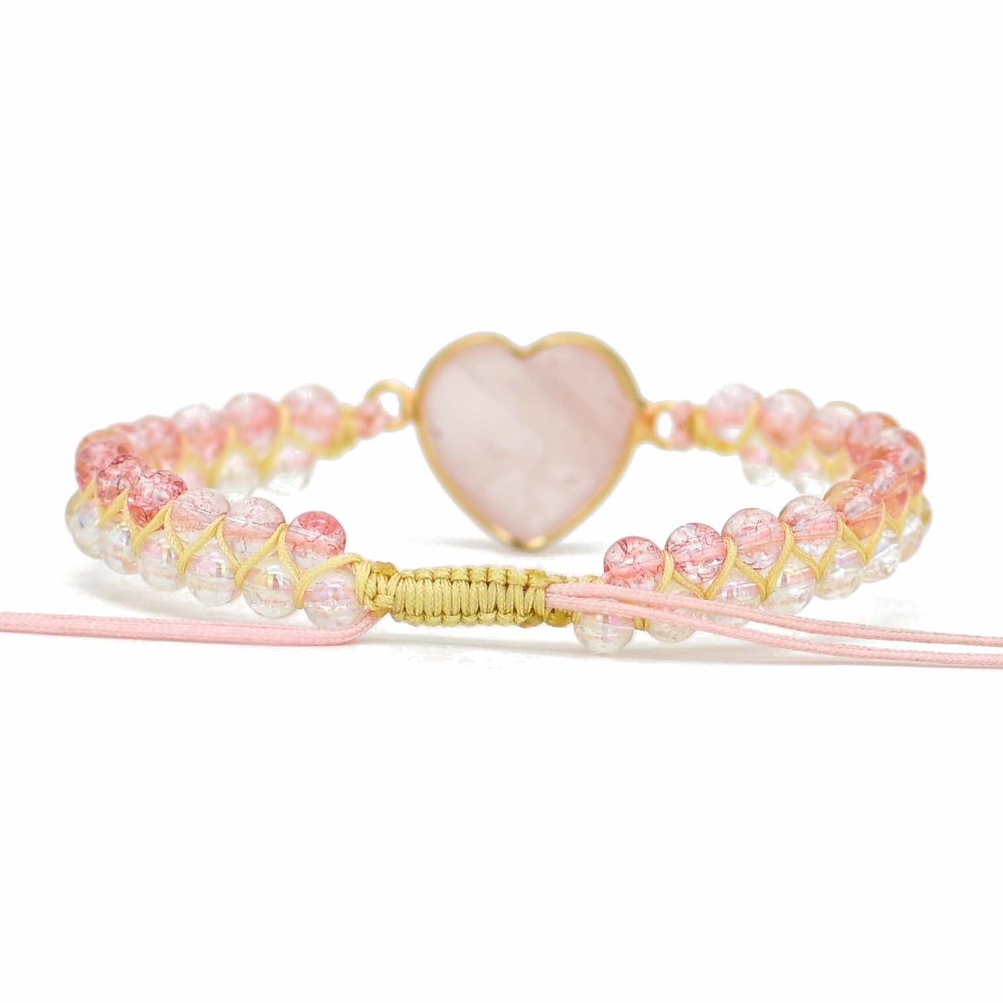 Rosenquarz Herz Perlen Armband