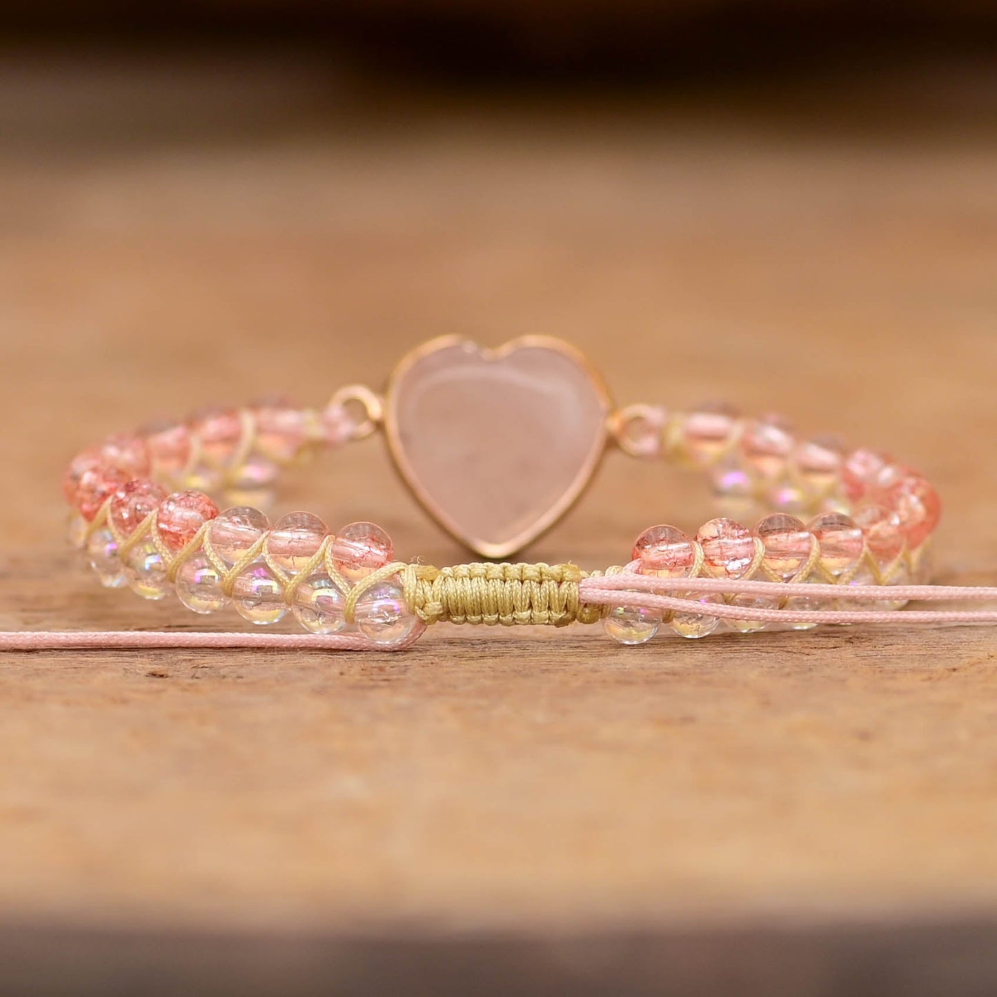 Rosenquarz Herz Perlen Armband
