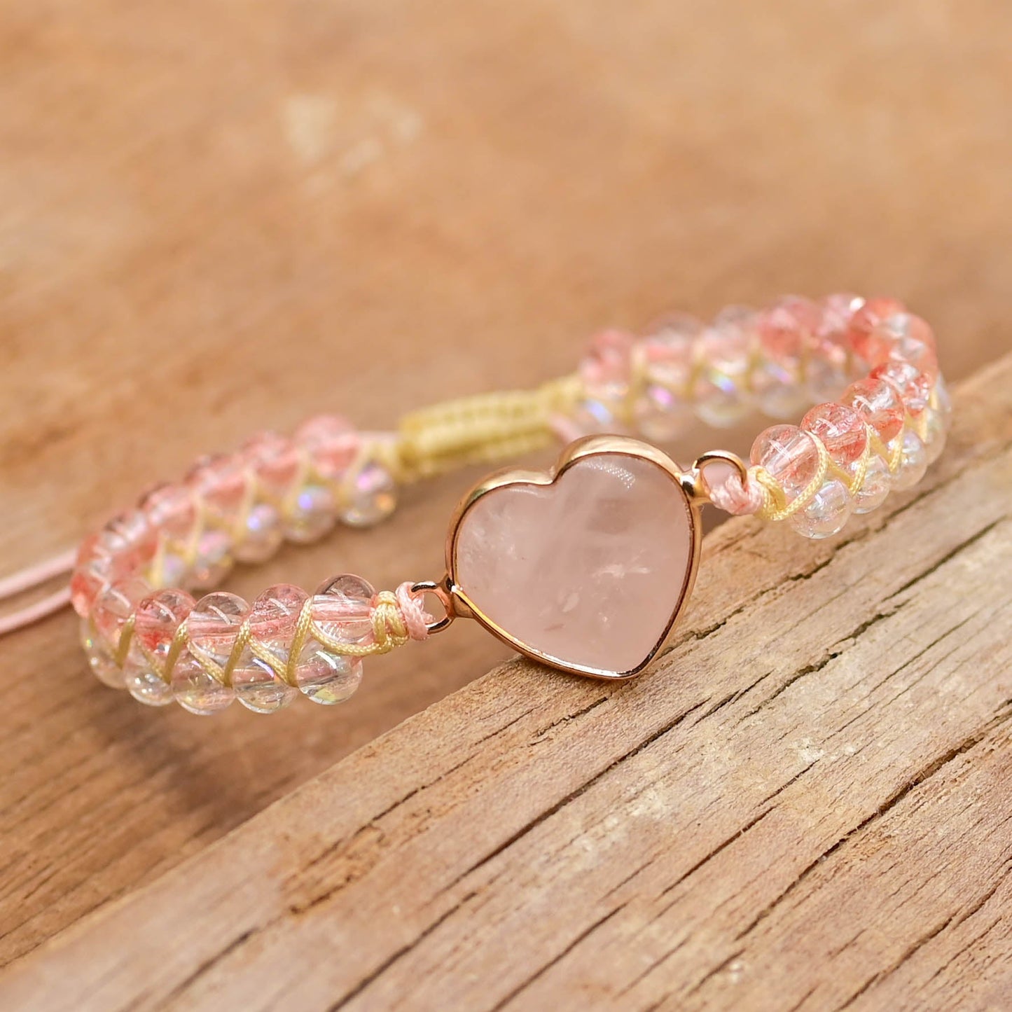 Rosenquarz Herz Perlen Armband