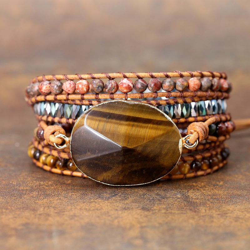 Wickelarmband mit Tigerauge und Jaspisperlen