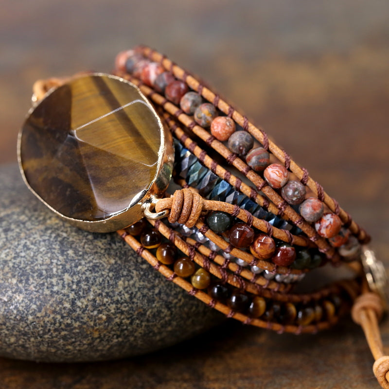 Wickelarmband mit Tigerauge und Jaspisperlen