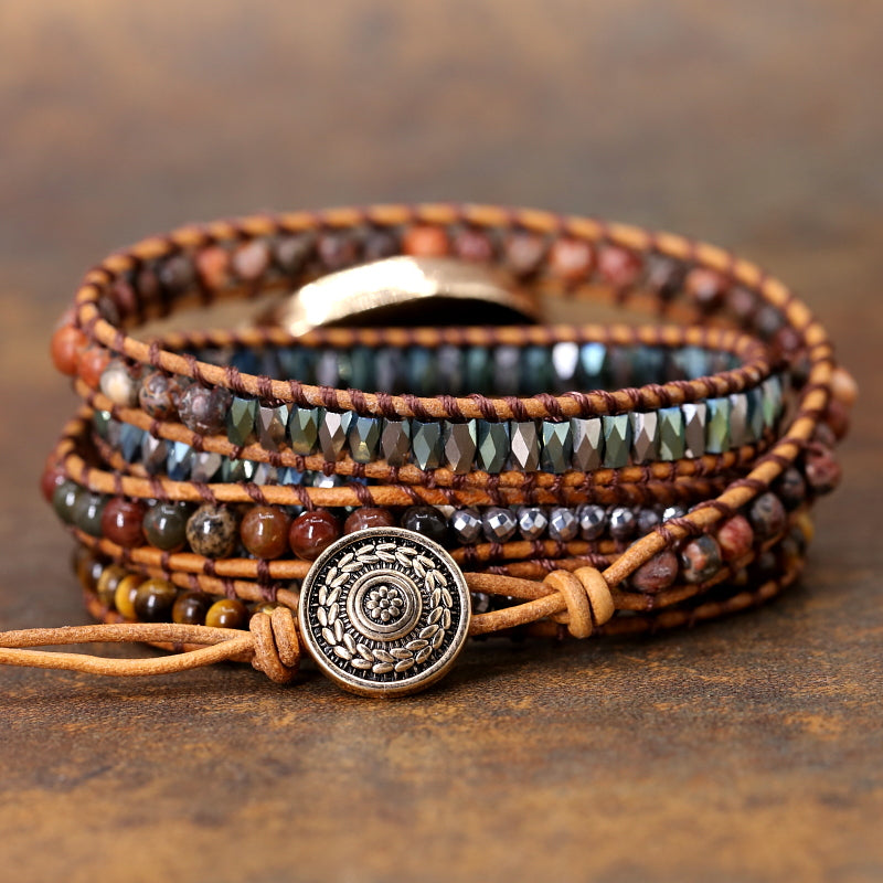 Wickelarmband mit Tigerauge und Jaspisperlen