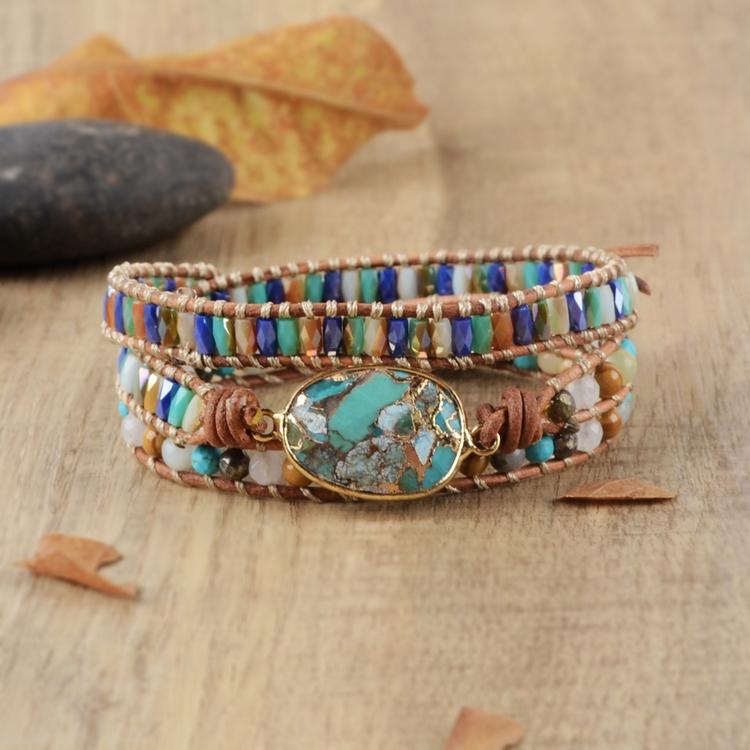 Türkis & Jaspis Wickelarmband