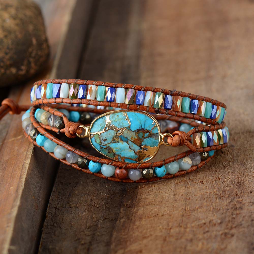 Handgemachtes türkises Lederarmband