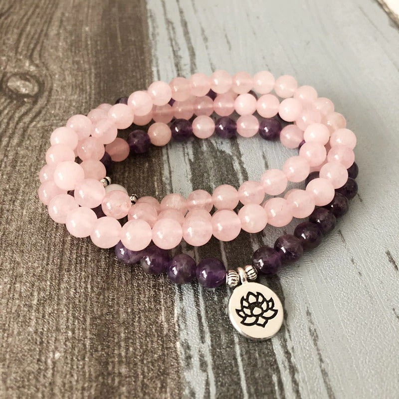Rosenquarz & Amethyst Mala Gebet