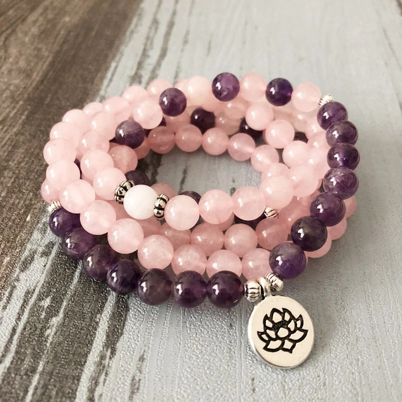 Rosenquarz & Amethyst Mala Gebet