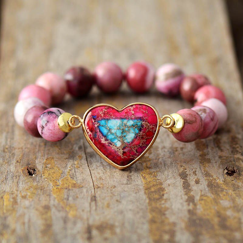 Jaspis & Rhodonit Love Beads Armband