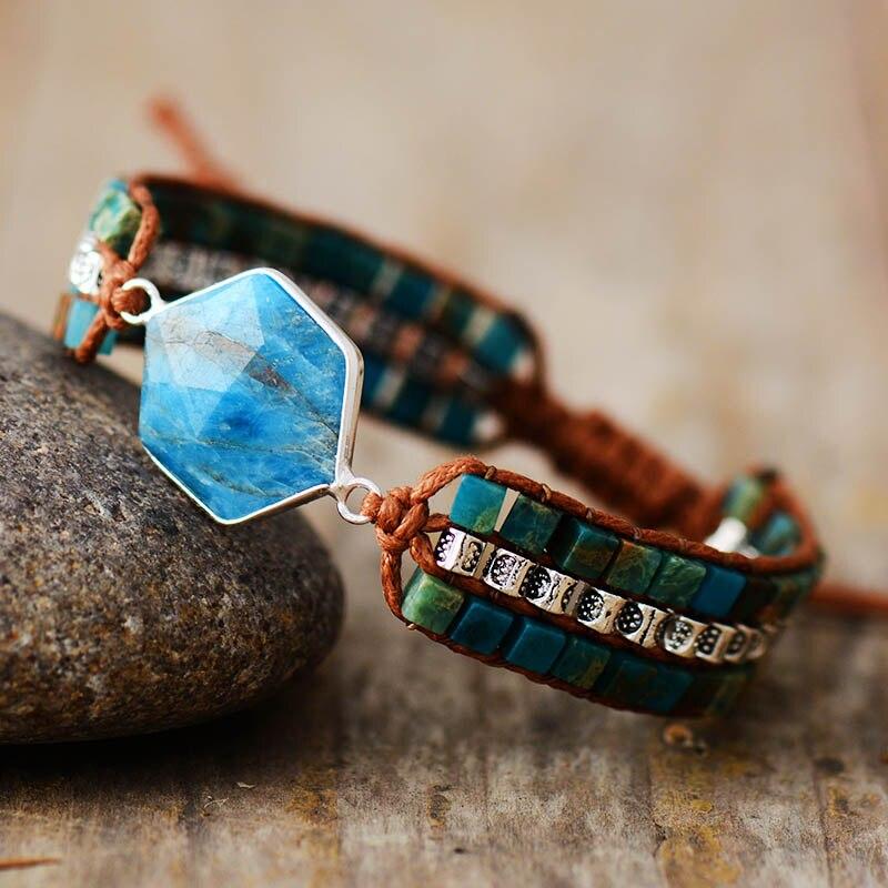 Blaues Apatit-Sechseck-Armband