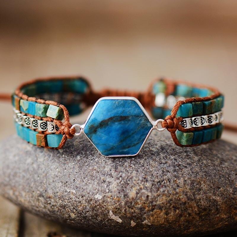 Blaues Apatit-Sechseck-Armband