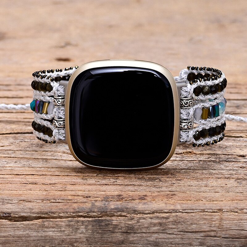 Handgefertigtes Fitbit-Uhrenarmband aus Obsidian