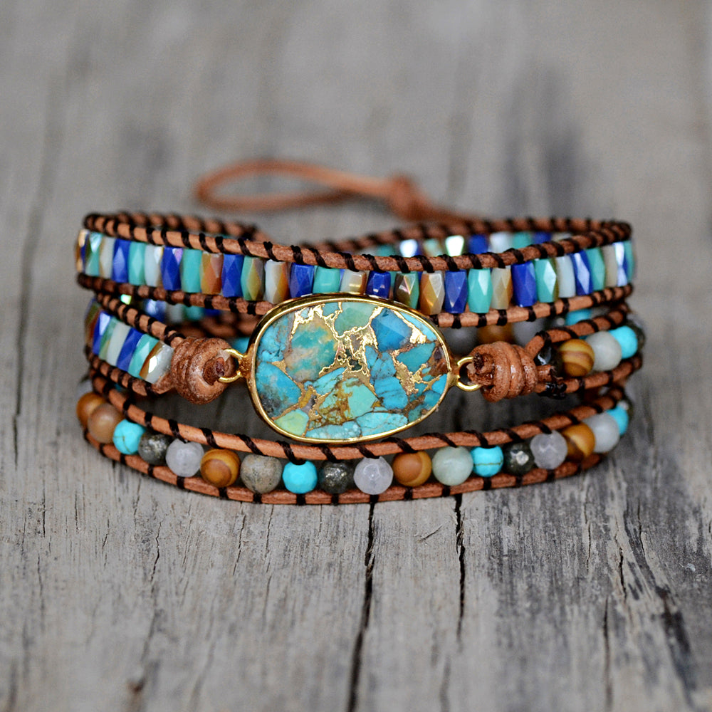 Türkis & Jaspis Wickelarmband