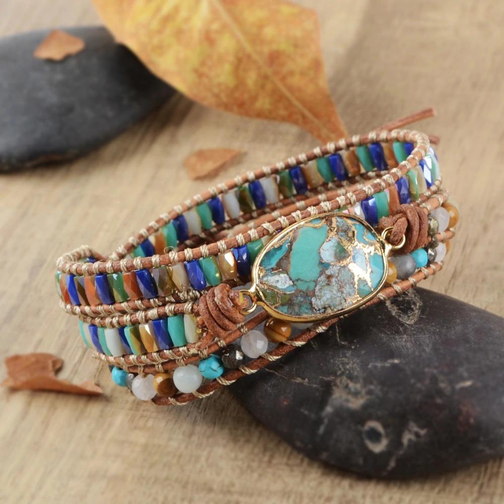 Türkis & Jaspis Wickelarmband