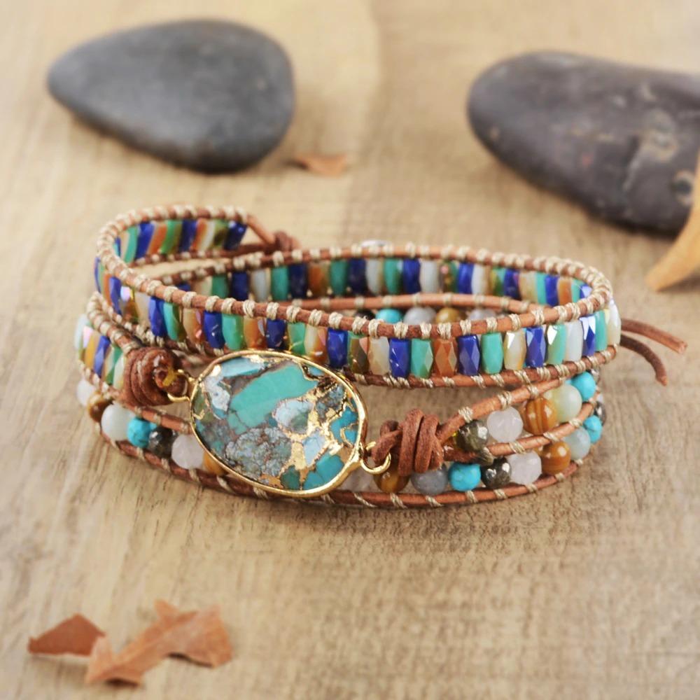Türkis & Jaspis Wickelarmband