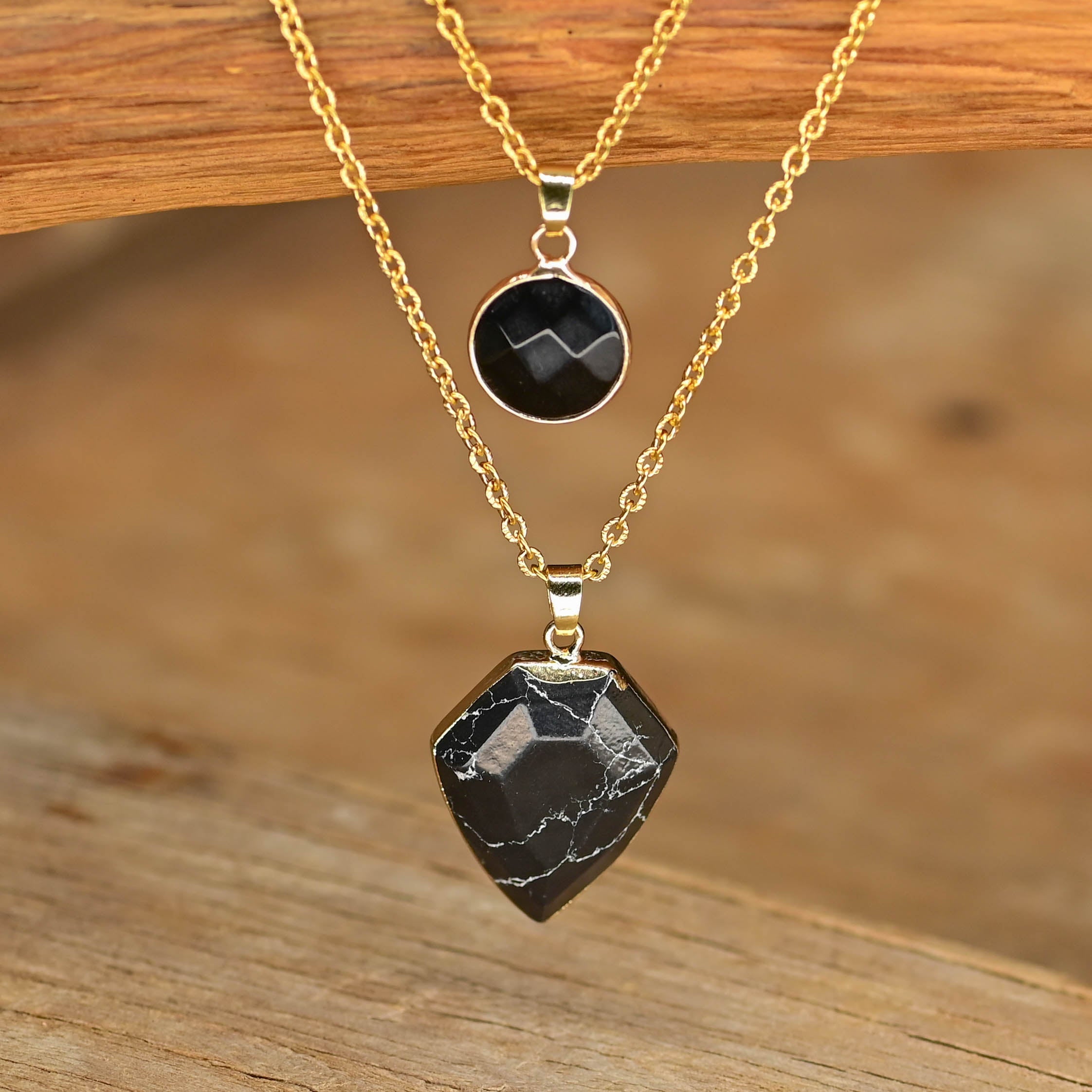 Double Pendant Onyx Necklace