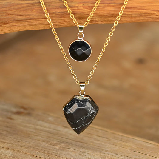 Double Pendant Onyx Necklace