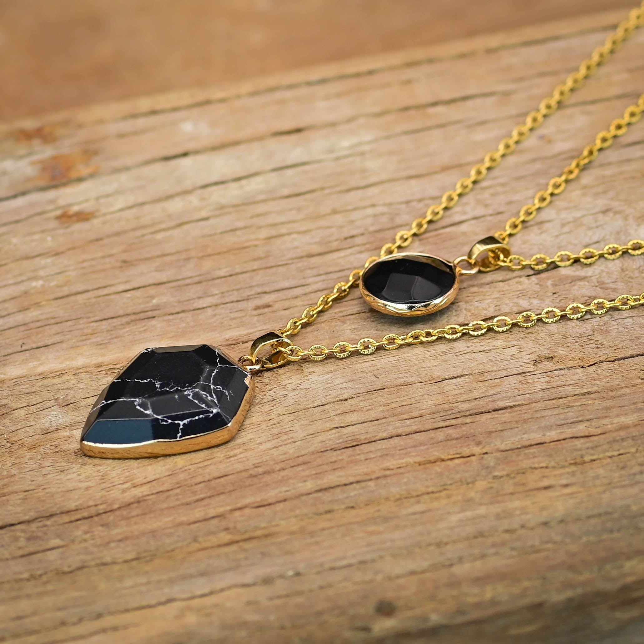 Double Pendant Onyx Necklace