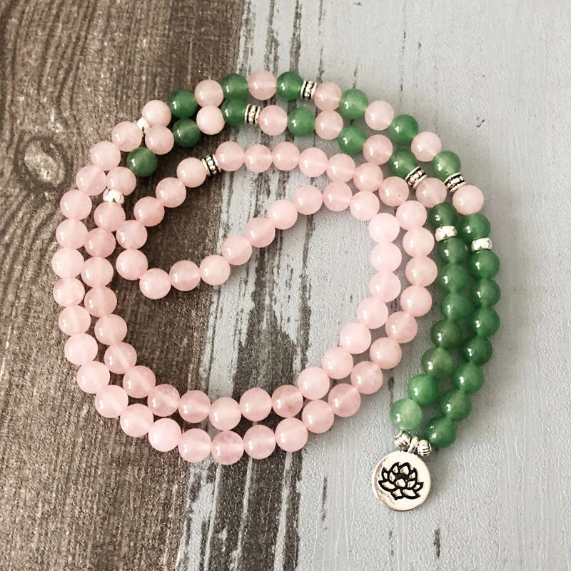 Rose Quartz & Green Aventurine Mala Beads