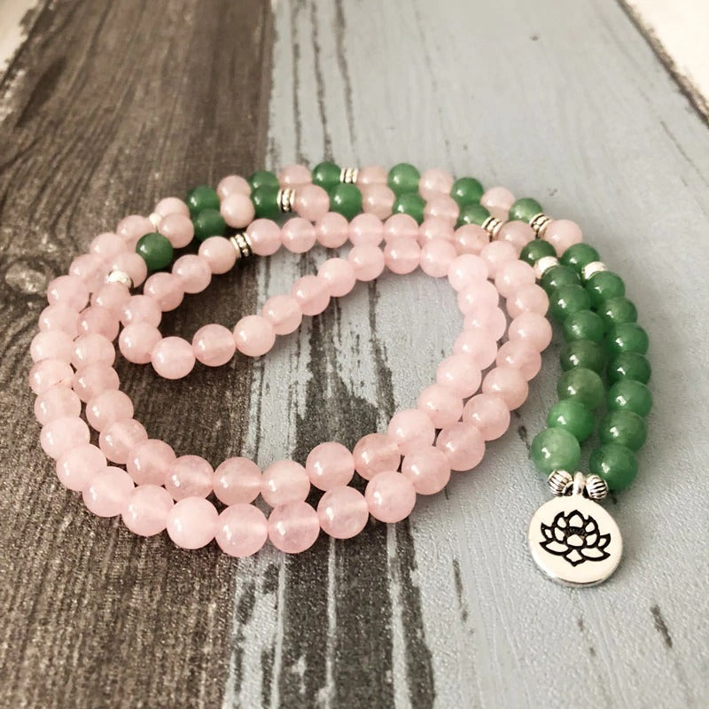 Rose Quartz & Green Aventurine Mala Beads