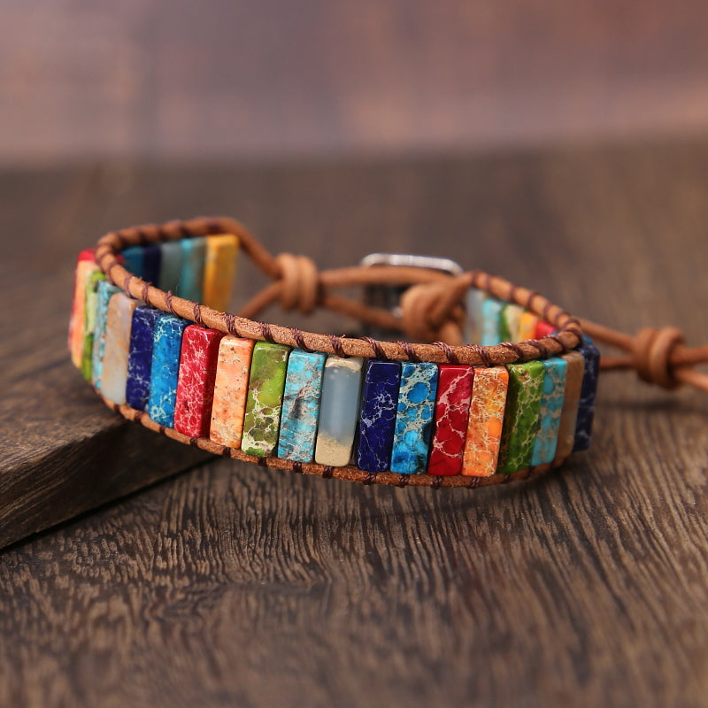 Regenbogen-Jaspis-Leder-Wickelarmband