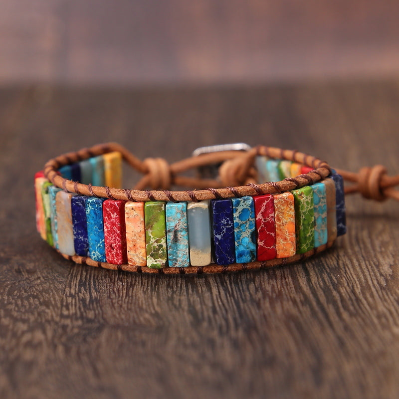 Regenbogen-Jaspis-Leder-Wickelarmband