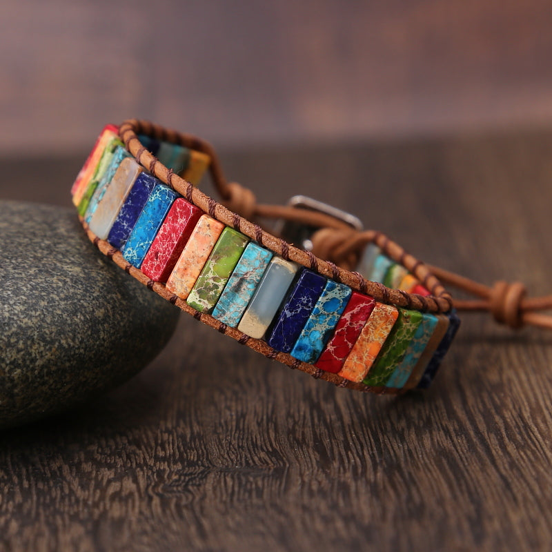 Rainbow Jasper Leather Wrap Bracelet