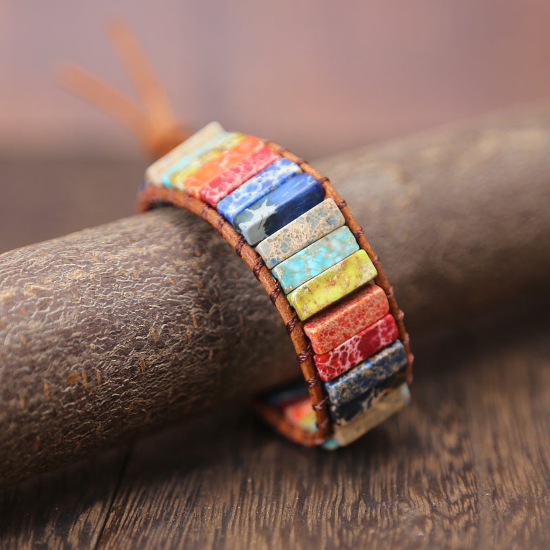 Regenbogen-Jaspis-Leder-Wickelarmband