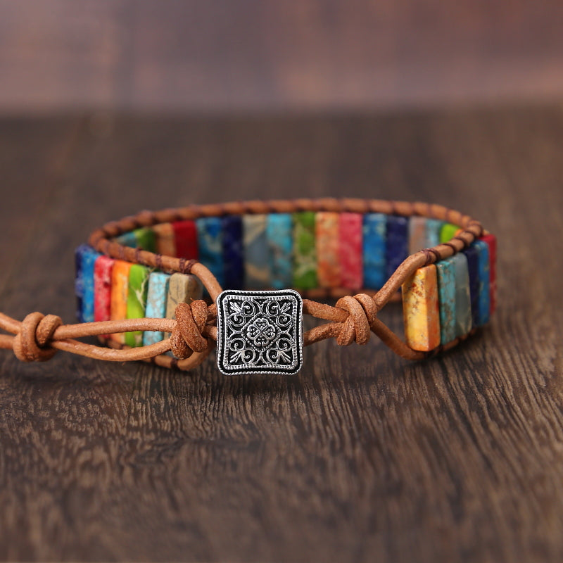 Regenbogen-Jaspis-Leder-Wickelarmband