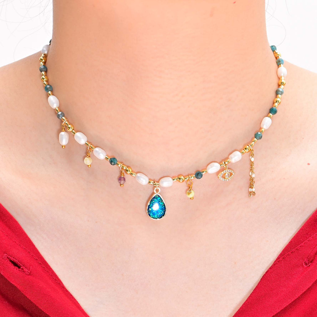 Intense Opal & Pearl Necklace