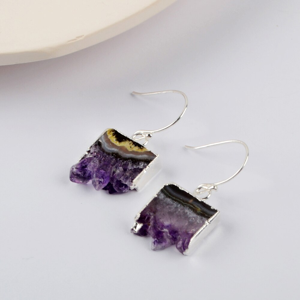 Amethyst Slice Druzy Earrings