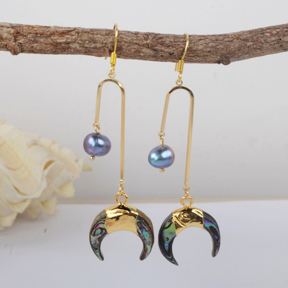 Black Pearl Half Moon Earrings