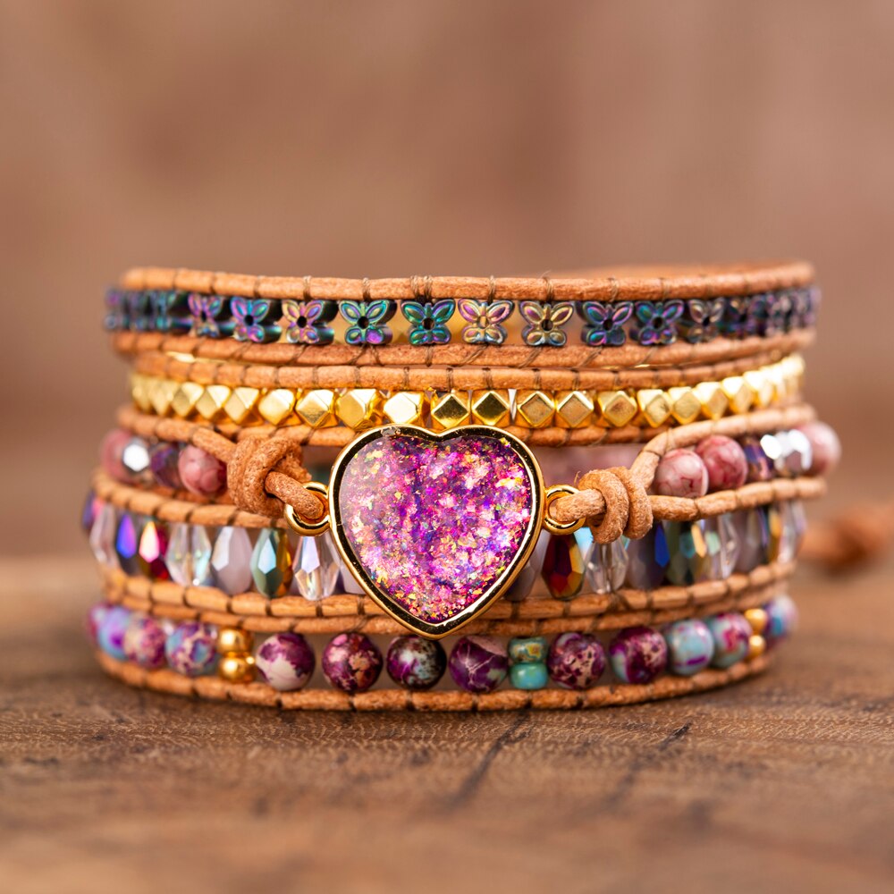 Wickelarmband mit intensivem rosa Opal