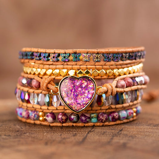 Intense Pink Opal Wrap Bracelet