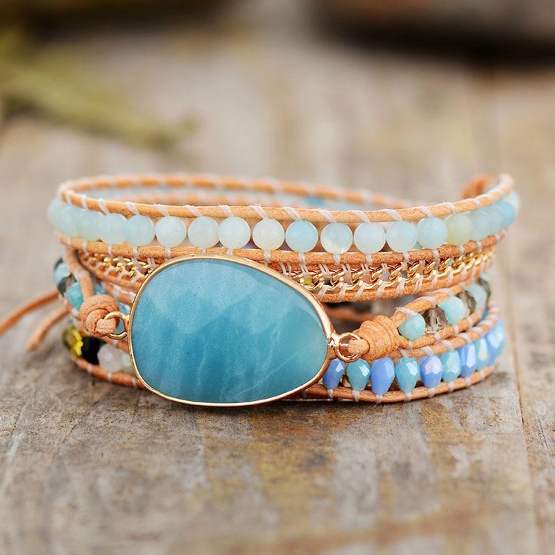 Aquamarines Amazonit-Wickelarmband