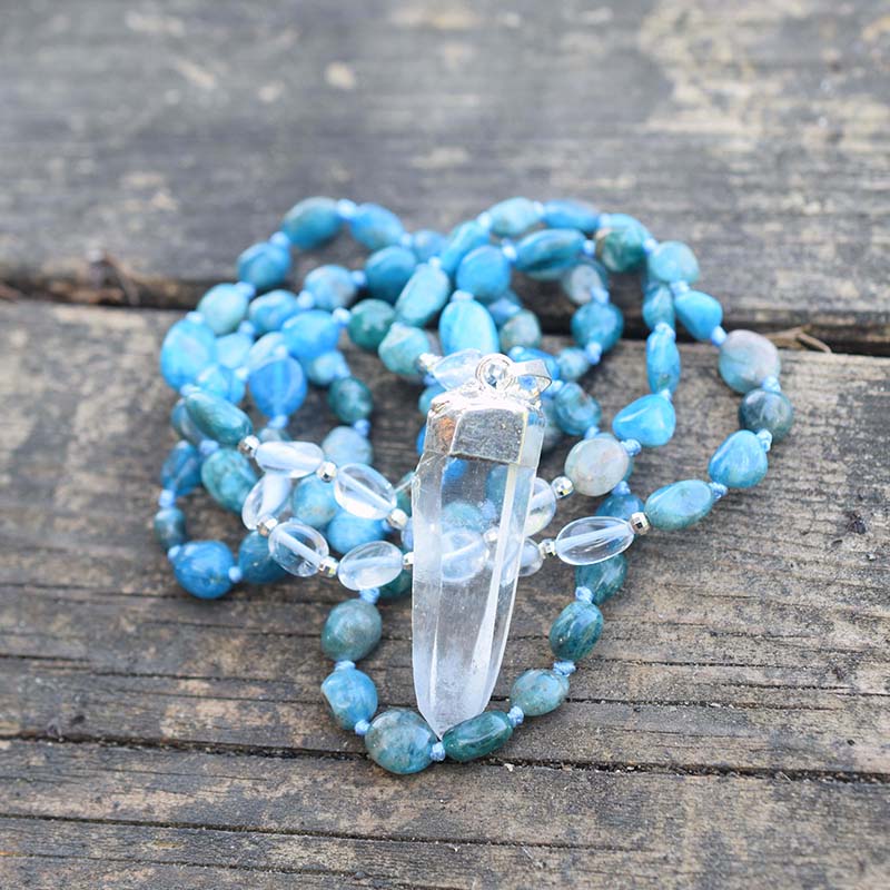 Blue Apatite & Clear Quartz Crystal Necklace