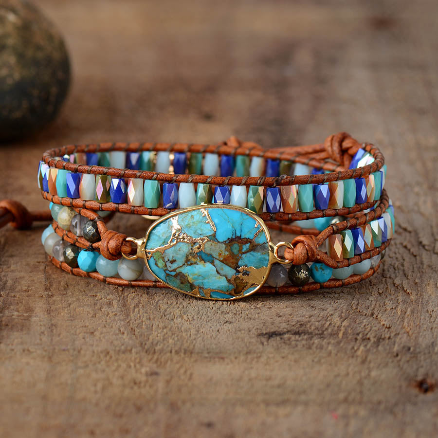 Handgemachtes türkises Lederarmband 