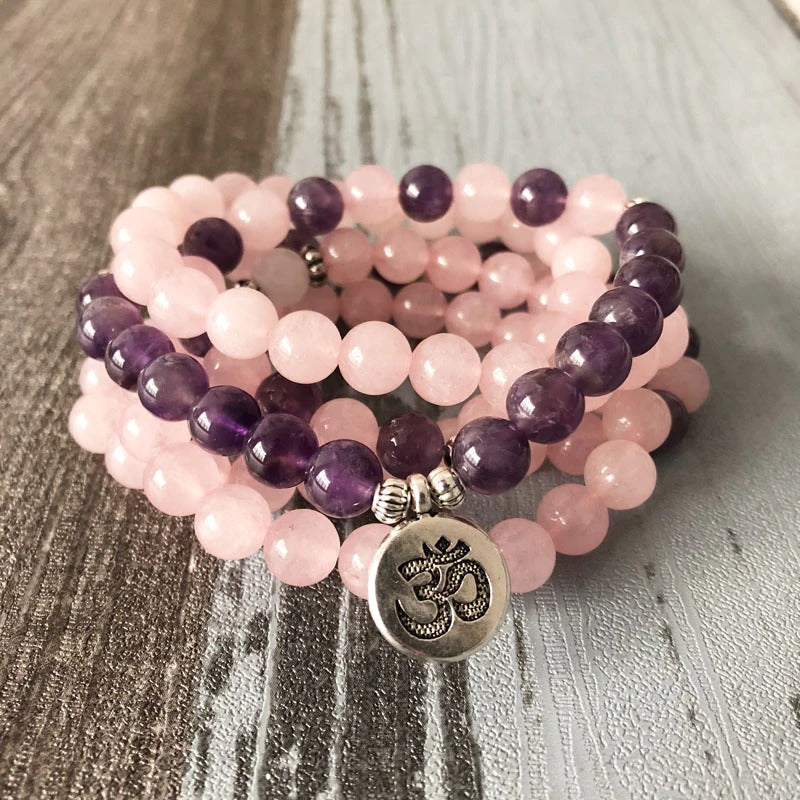 Rose Quartz & Amethyst Mala Prayer