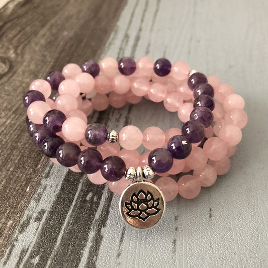 Rose Quartz & Amethyst Mala Prayer