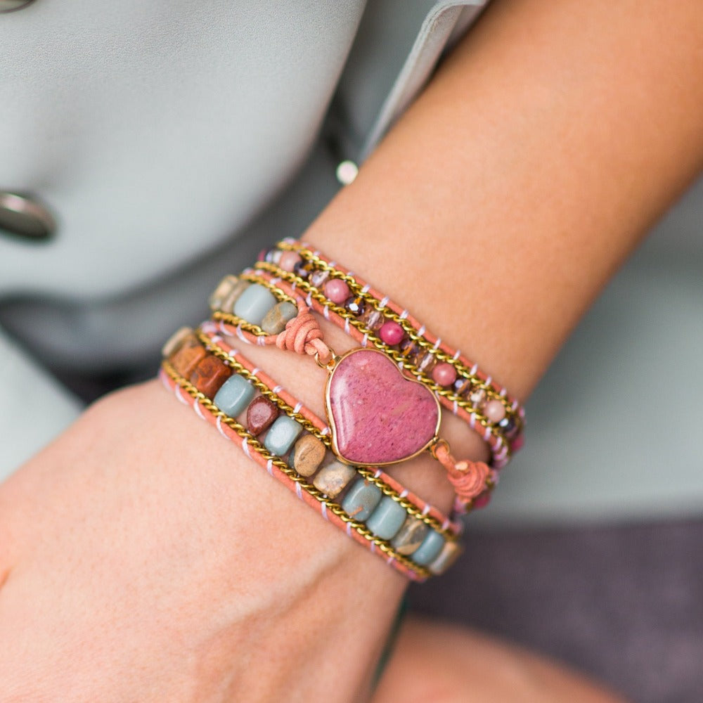 Natural Rhodonite Love Wrap Bracelet