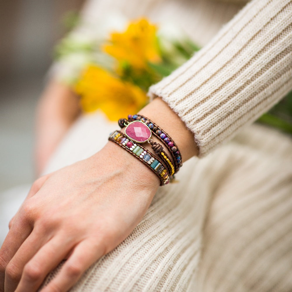 Rhodonite & Jasper Wrap Bracelet