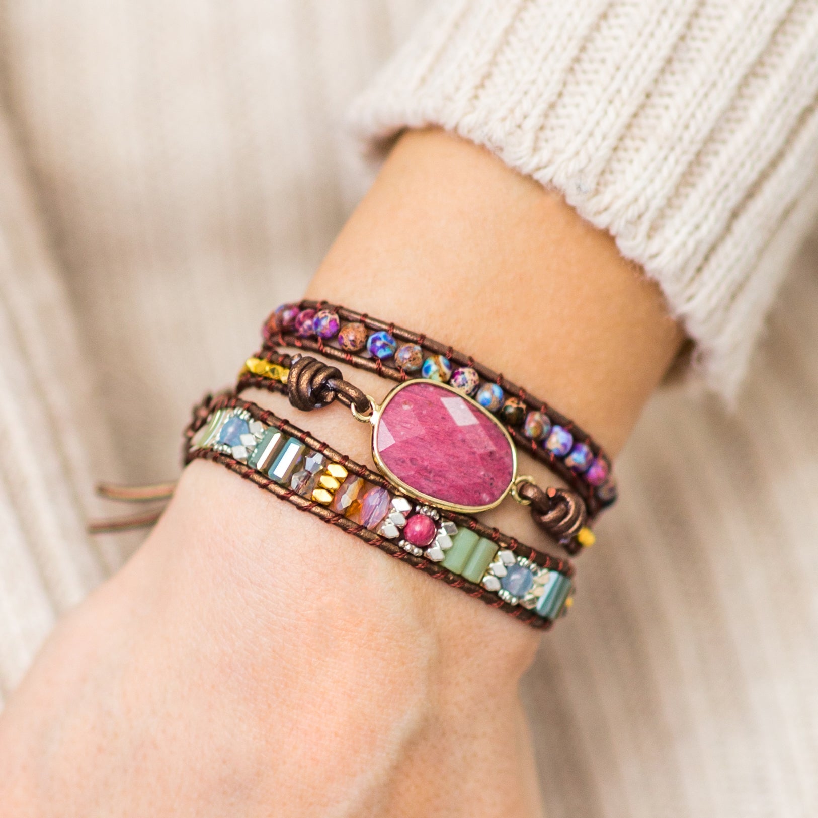 Rhodonite & Jasper Wrap Bracelet