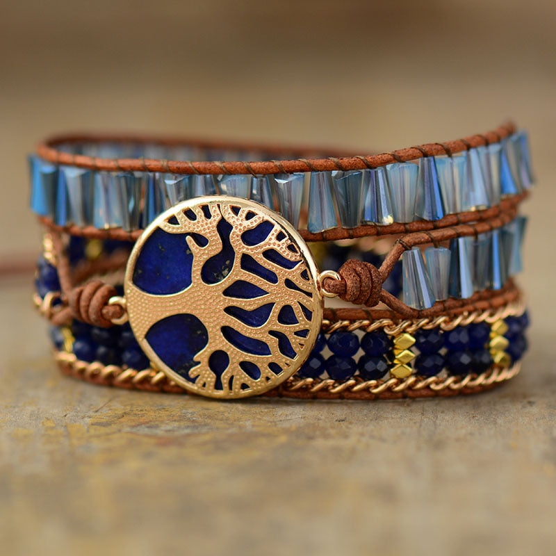 Lapis-Wickelarmband mit Lebensbaum