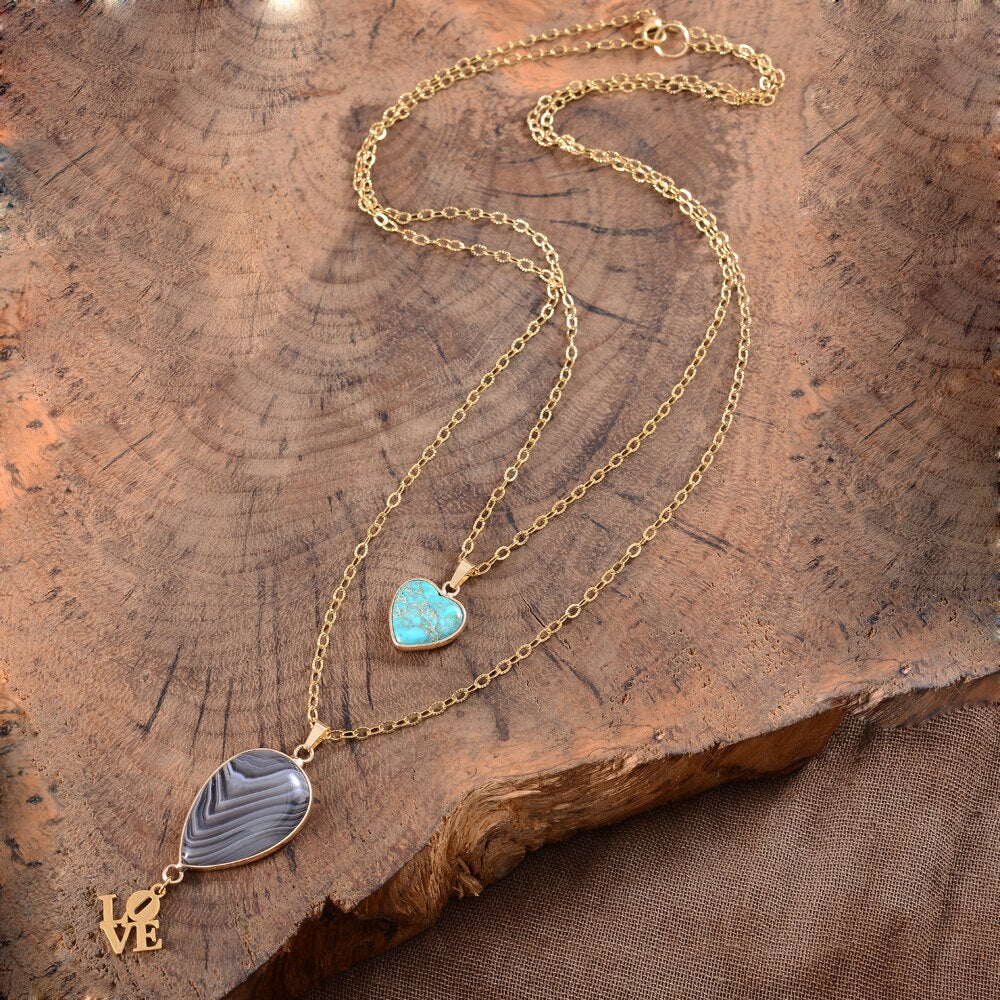 Agate & Jasper Love Pendant Necklace