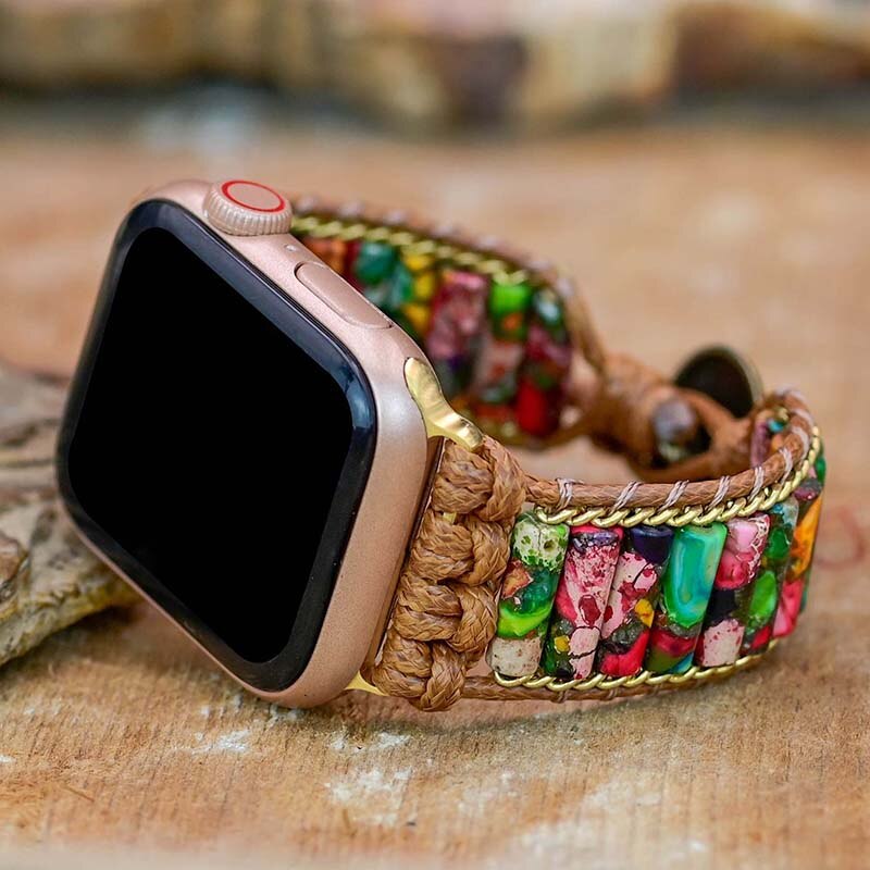 Buntes Jaspis-Wickelarmband für die Apple Watch