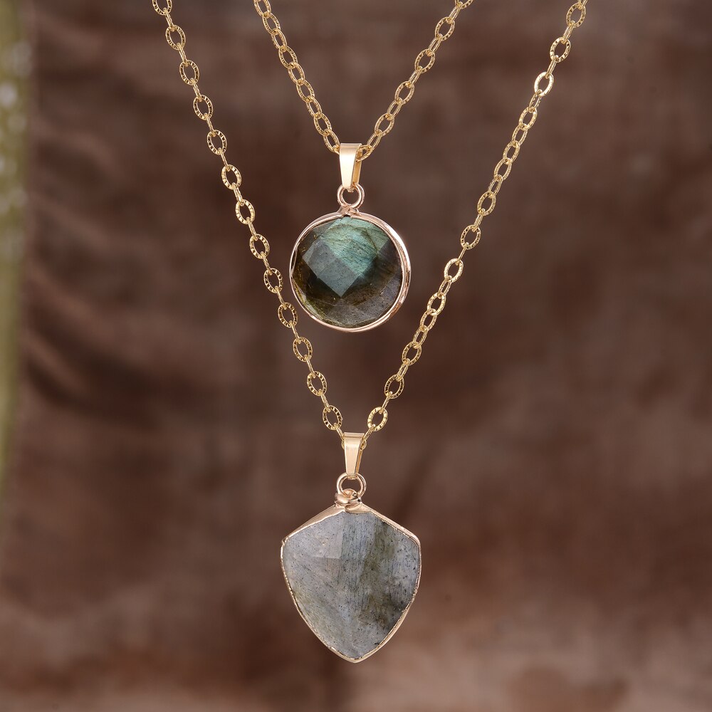 Double Pendant Labradorite Necklace