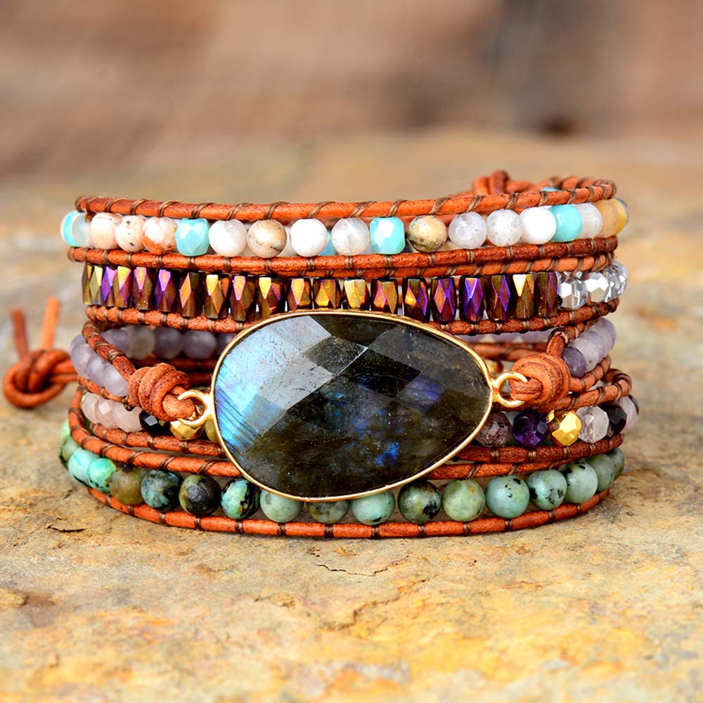 Handmade Labradorite & Agate Wrap Bracelet