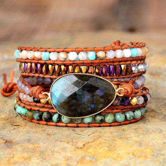 Handmade Labradorite & Agate Wrap Bracelet