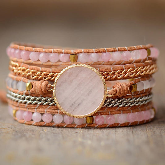 Intense Rose Quartz Wrap Bracelet