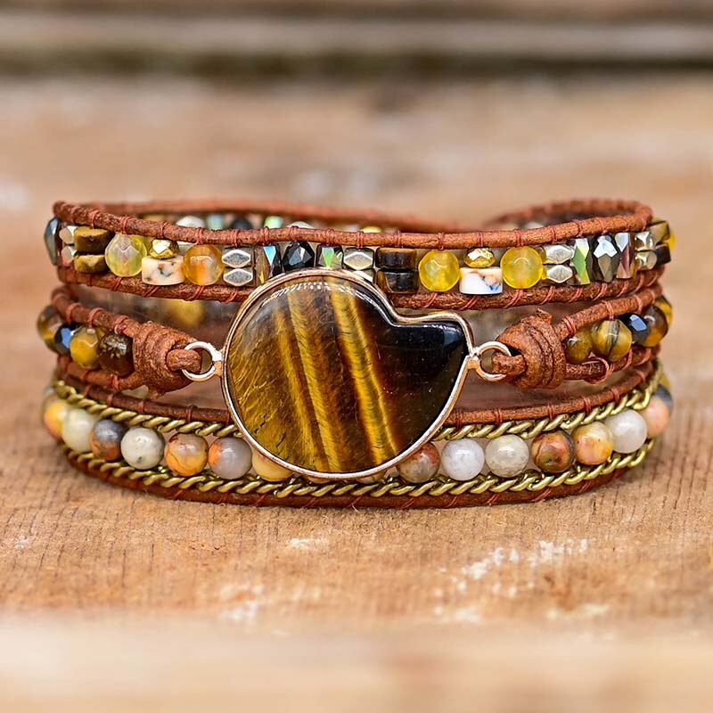 Tiger Eye Shell Wrap Bracelet