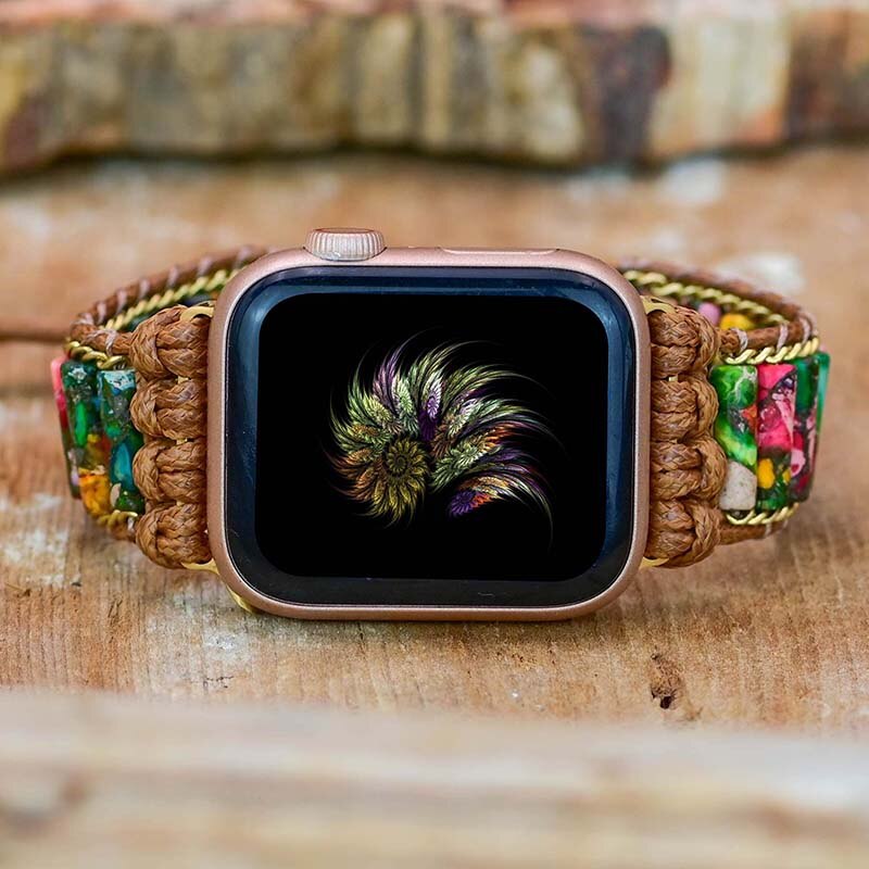 Buntes Jaspis-Wickelarmband für die Apple Watch